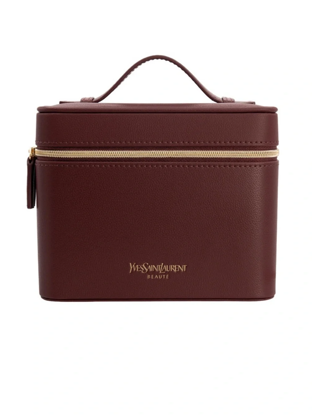 Yves Saint Laurent Wine Red Leather Cosmetic Vanity Case with Gold Hardware